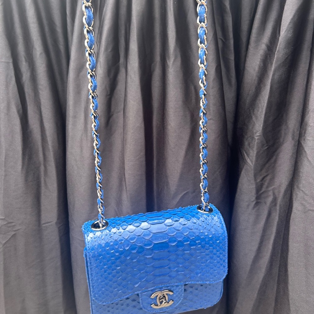 CHANEL Blue Quilted Crossbody Bag with Chain Strap